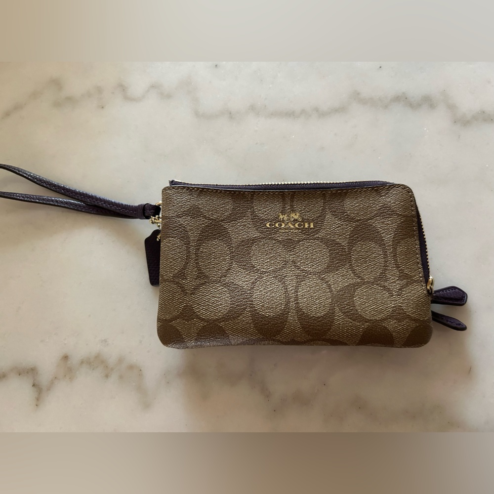 Coach Tan, Brown and purple Signature Wristlet